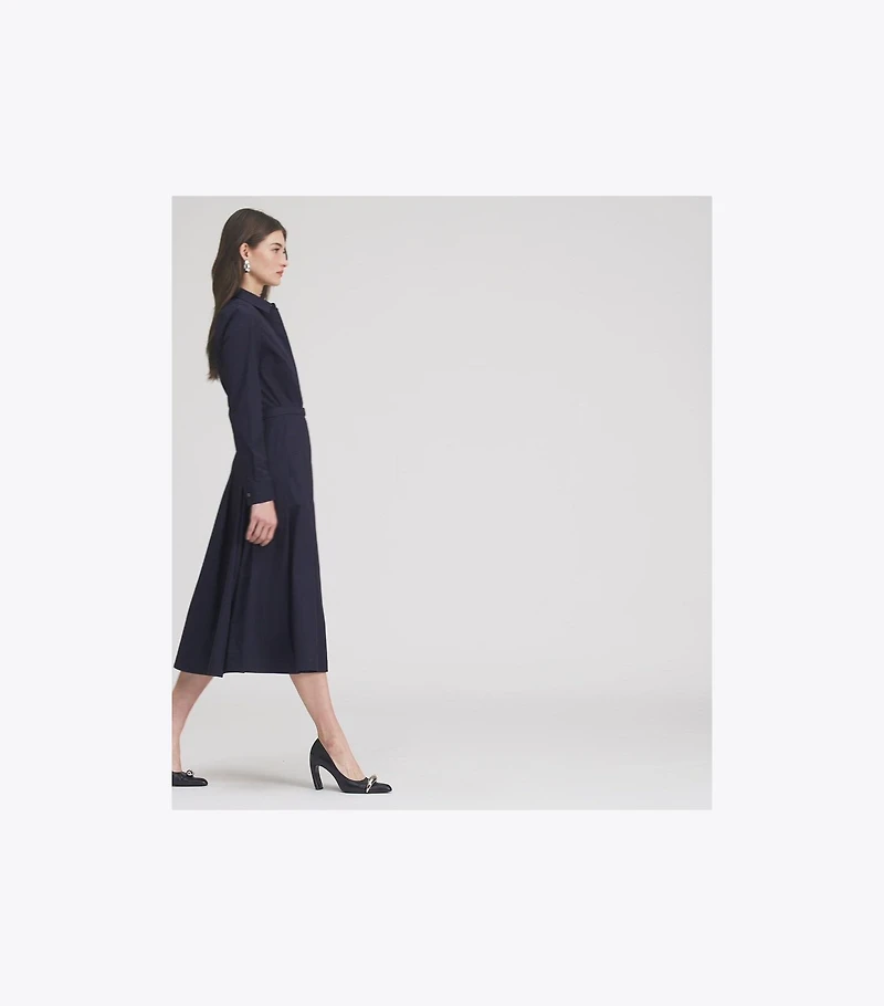 Pleated Cotton Shirtdress