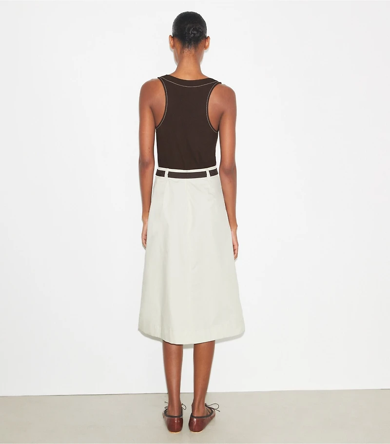 Pleated Cotton Twill Skirt