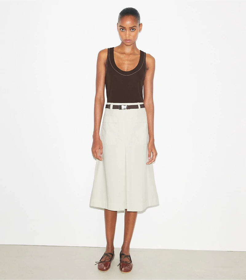 Pleated Cotton Twill Skirt