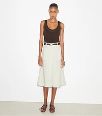 Pleated Cotton Twill Skirt