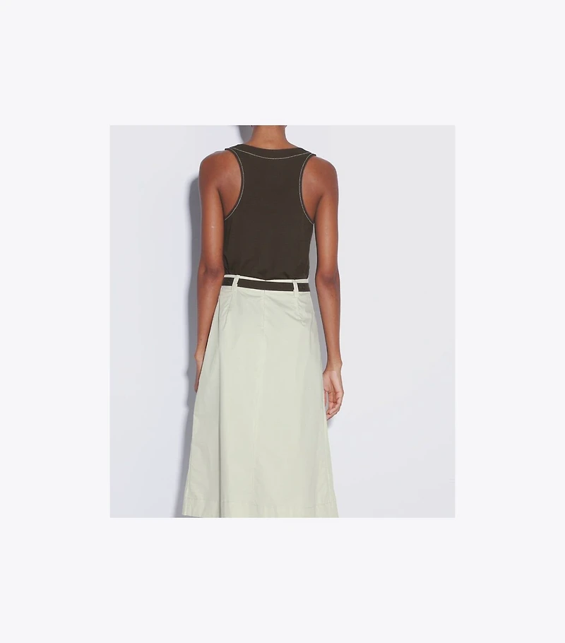 Pleated Cotton Twill Skirt