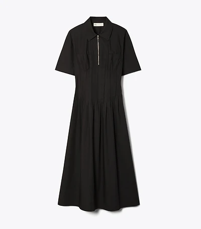 Poplin Pleat-Waist Dress