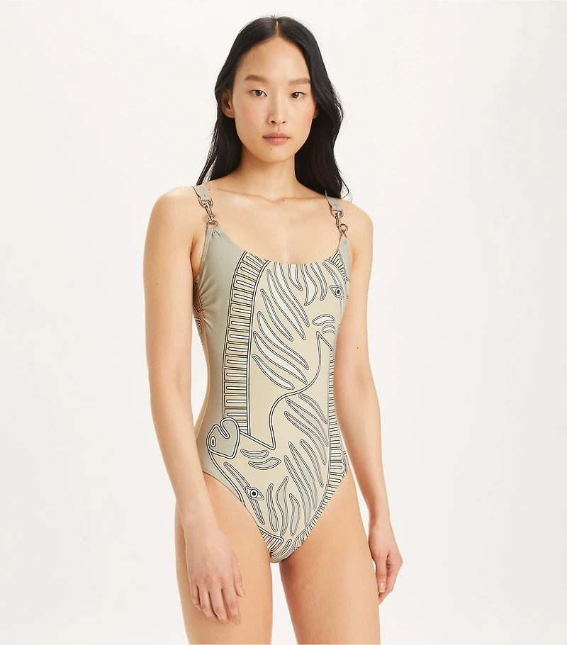 Printed Clip Tank Swimsuit