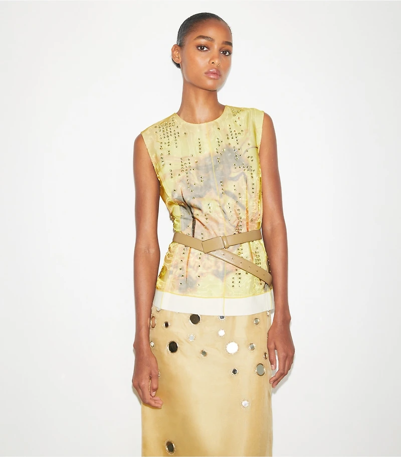 Printed Organza Shell Top
