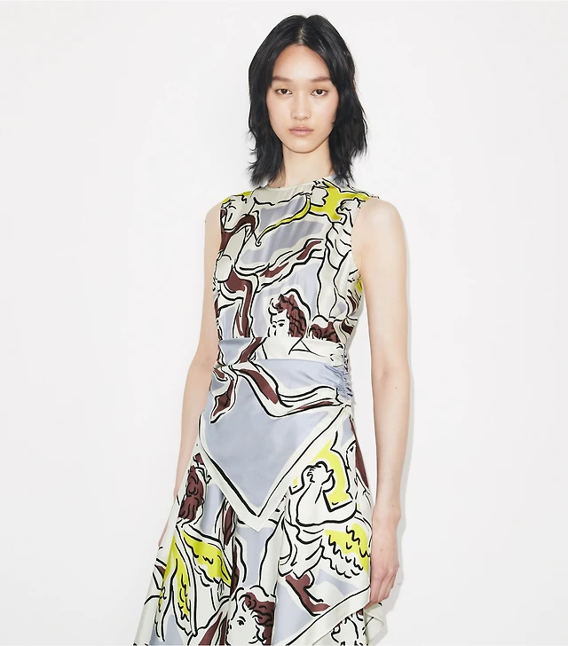 lovaan val sleeveless ruched linen-silk dress Lovaan Val Sleeveless Ruched Linen-Silk Midi Dress
