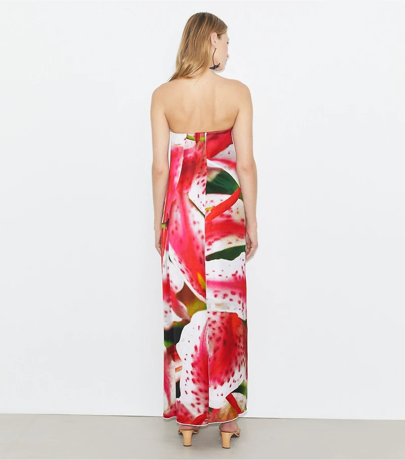 Printed Viscose Strapless Dress