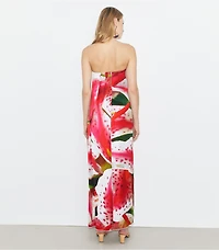 Printed Viscose Strapless Dress