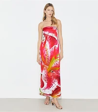 Printed Viscose Strapless Dress
