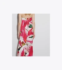 Printed Viscose Strapless Dress