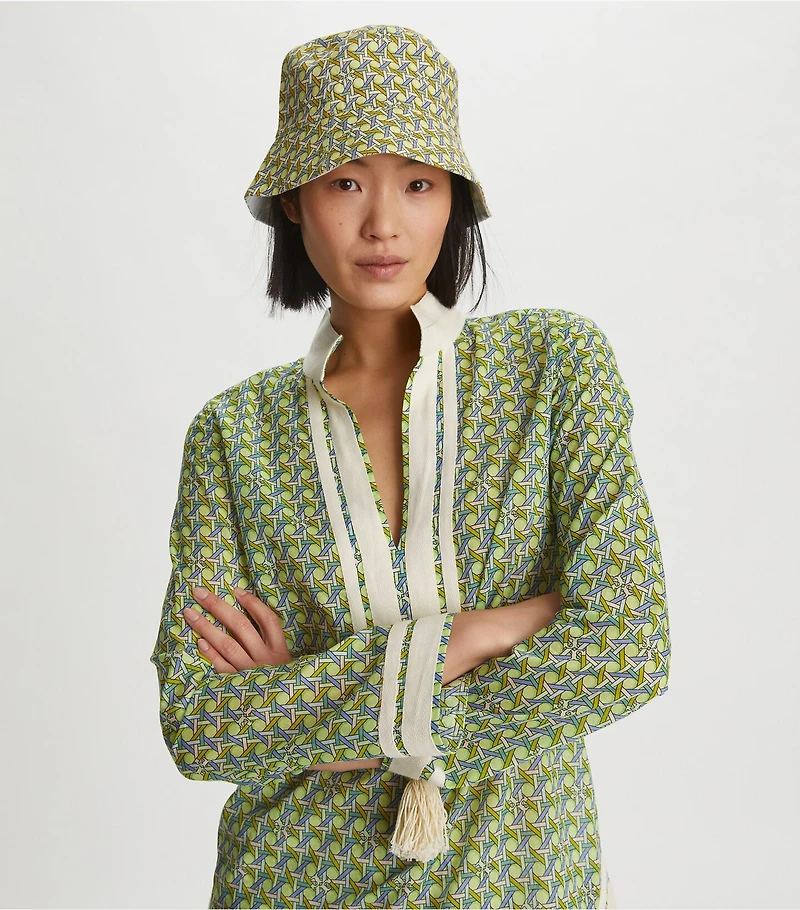 Reversible Short-Brim Basket-Weave Bucket Hat 