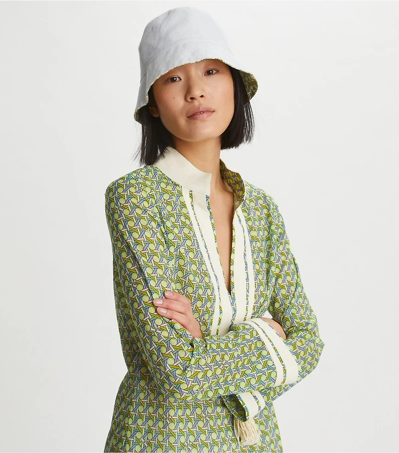 Reversible Short-Brim Basket-Weave Bucket Hat 