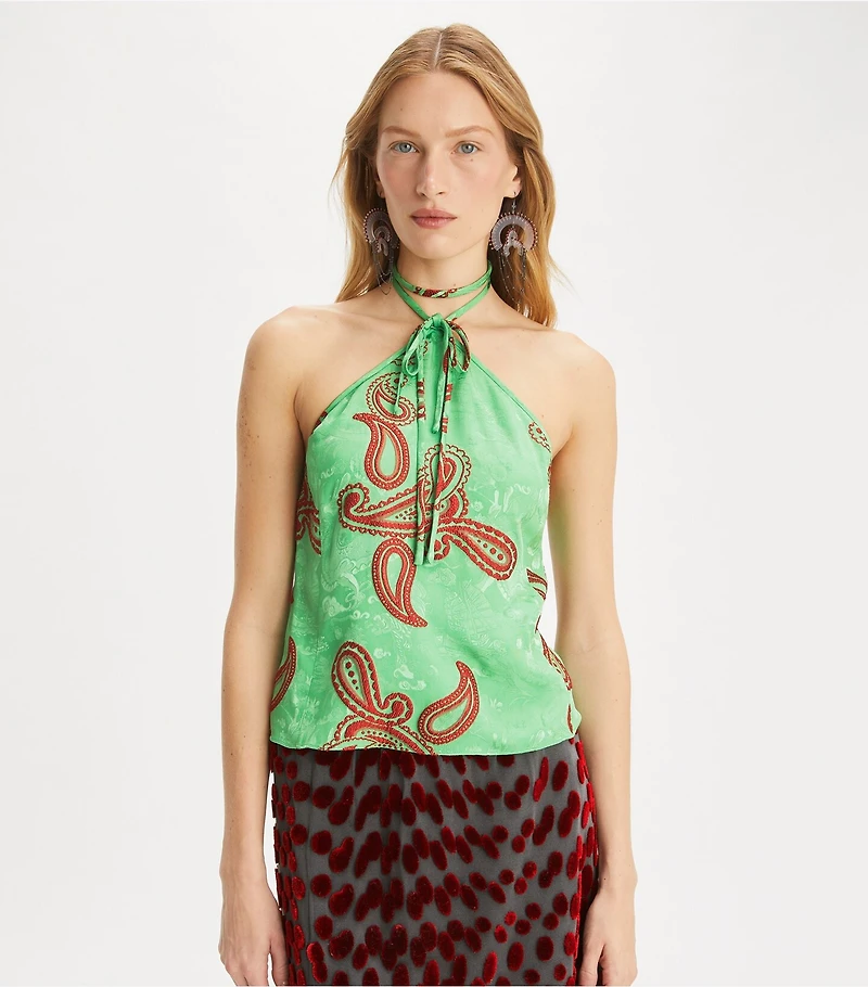 Satin Paisley Knot Top
