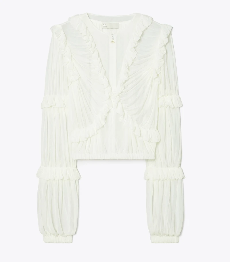 Sheer Jersey Ruffle Top