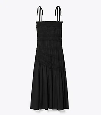 Shoulder Tie Smocked Cotton Dress