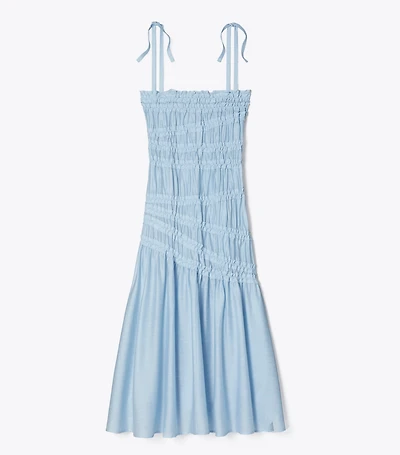 Shoulder Tie Smocked Viscose Dress