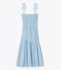 Shoulder Tie Smocked Viscose Dress