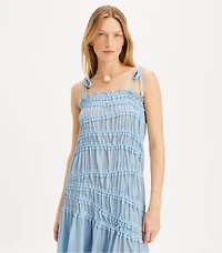 Shoulder Tie Smocked Viscose Dress