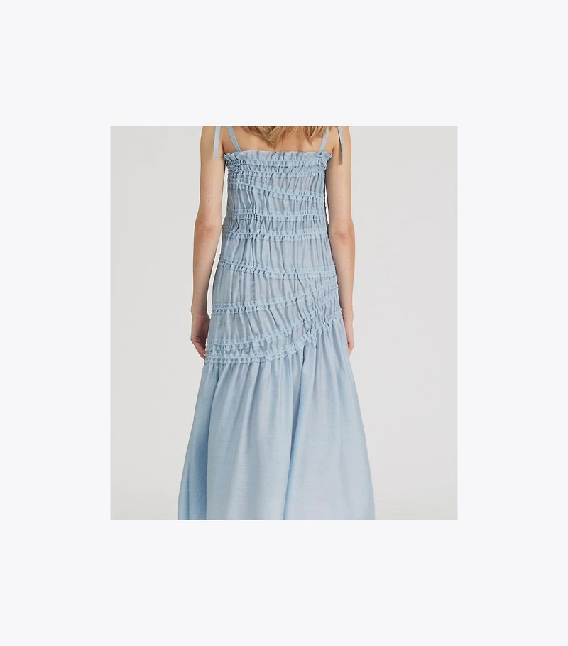 Shoulder Tie Smocked Viscose Dress