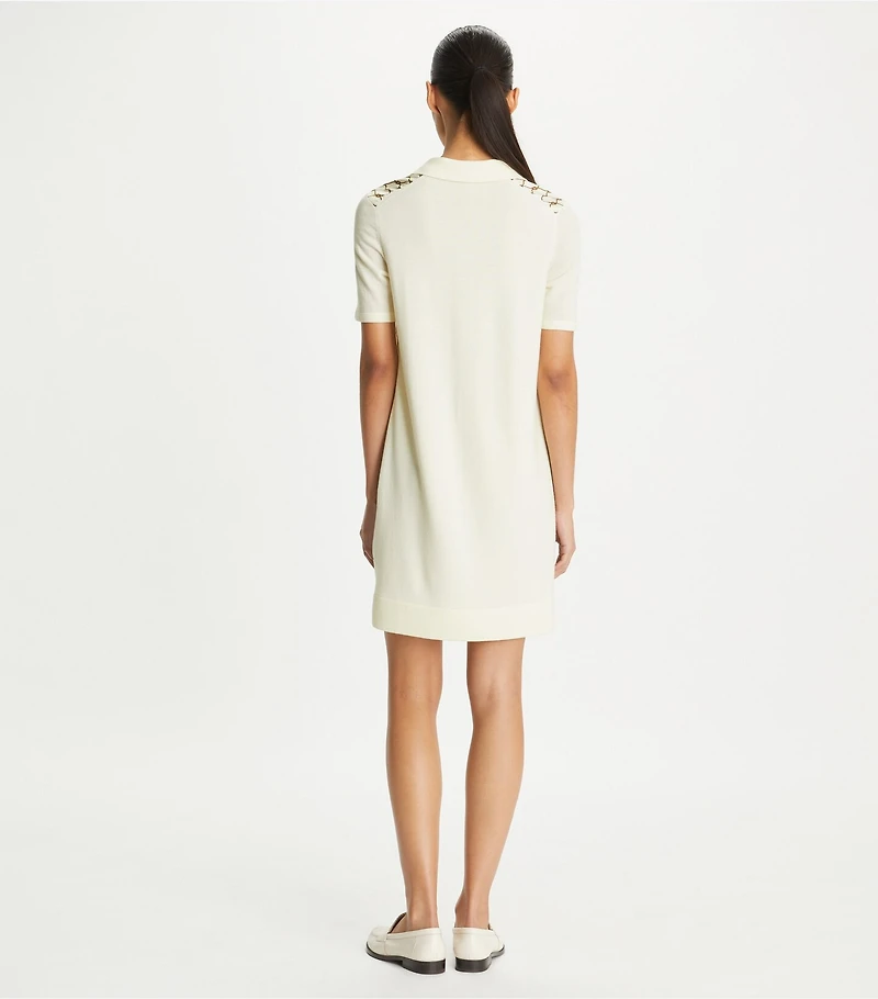 Silk-Front Polo Dress