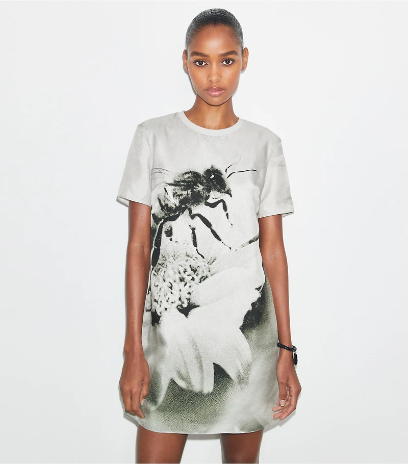 Silk Front T-Shirt Dress