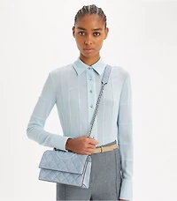 Small Fleming Denim-Print Suede Shoulder Bag