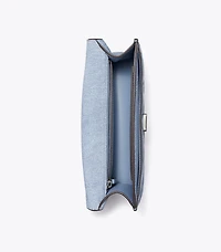 Small Fleming Denim-Print Suede Shoulder Bag