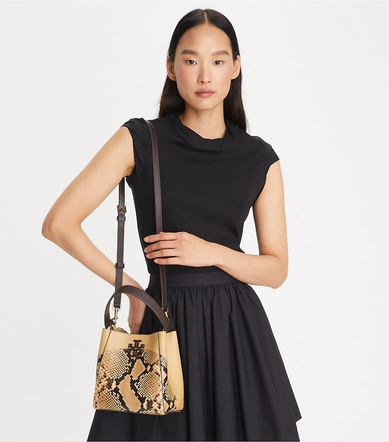 Small McGraw Snake Embossed Bucket Bag