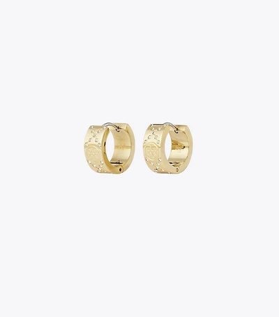Small T Monogram Pavé Hoop Earrings