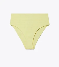 Smocked High-Leg High-Waisted Bikini Bottom