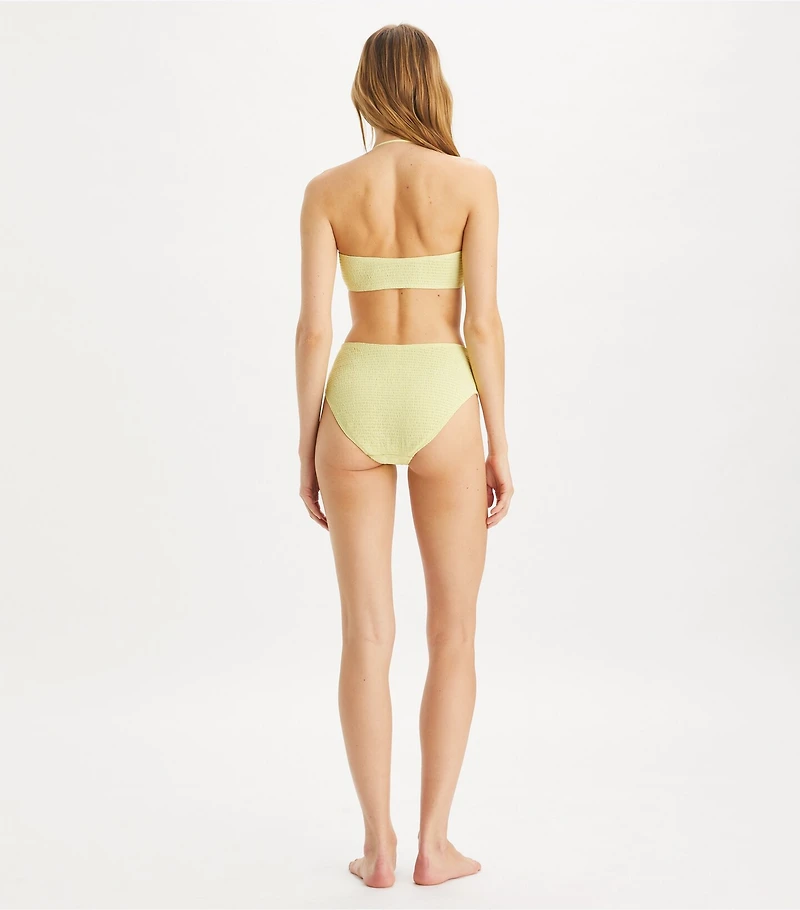 Smocked High-Leg High-Waisted Bikini Bottom