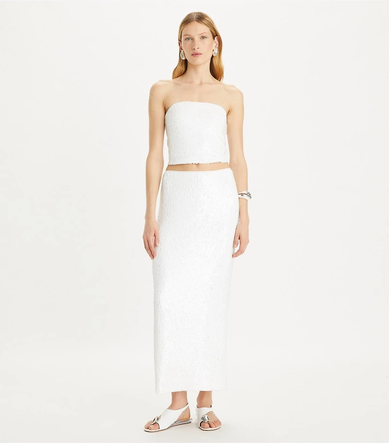 Strapless Sequins Mesh Top