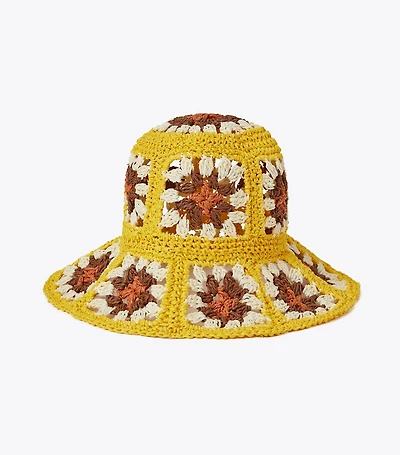 Straw Crochet Short-Brim Bucket Hat  
