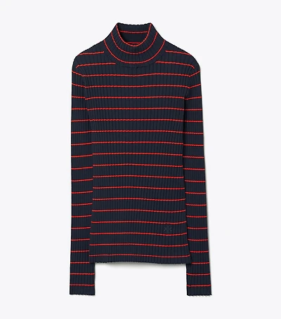 Striped Ribbed Soft Tech Knit Turtleneck