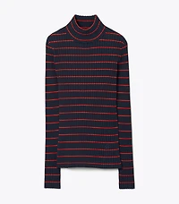Striped Ribbed Soft Tech Knit Turtleneck