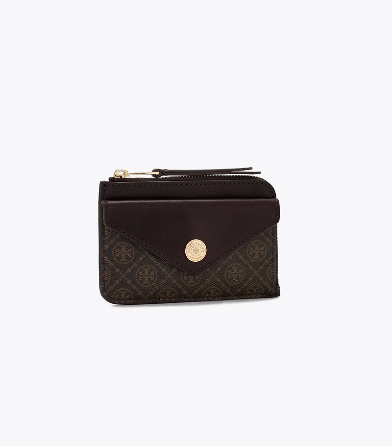 T Monogram Coated Canvas Envelope Zip Card Case