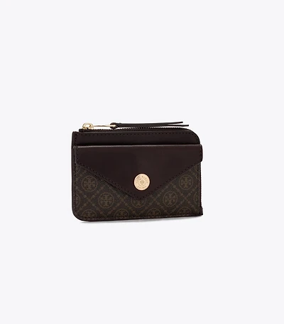 T Monogram Coated Canvas Envelope Zip Card Case