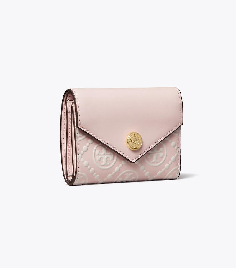 T Monogram Contrast Embossed Small Envelope Wallet