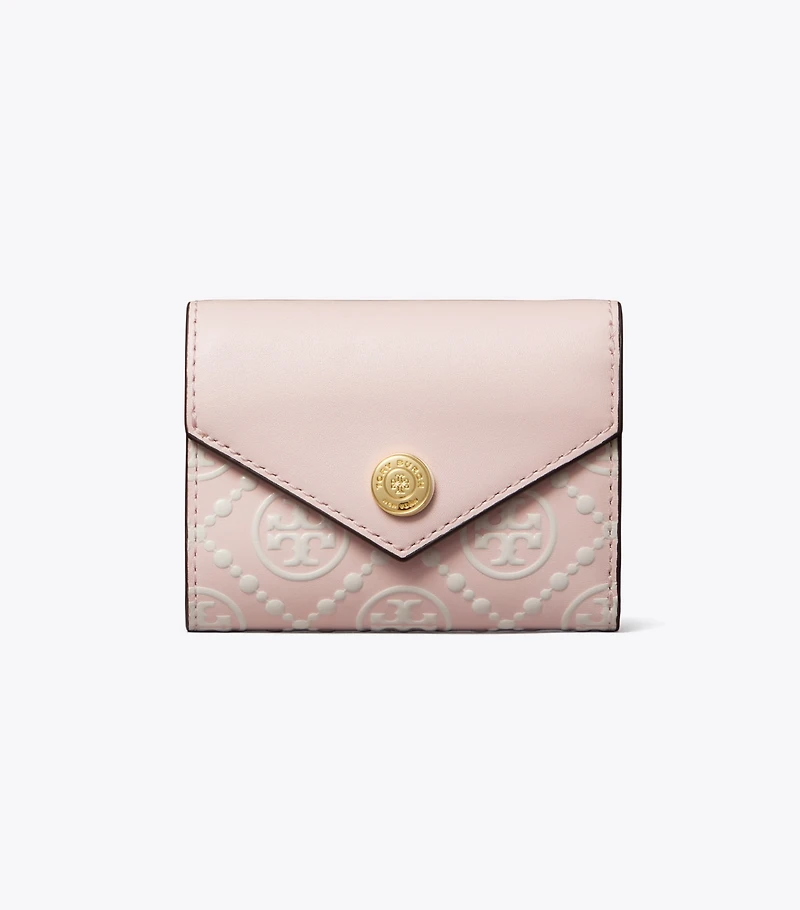 T Monogram Contrast Embossed Small Envelope Wallet