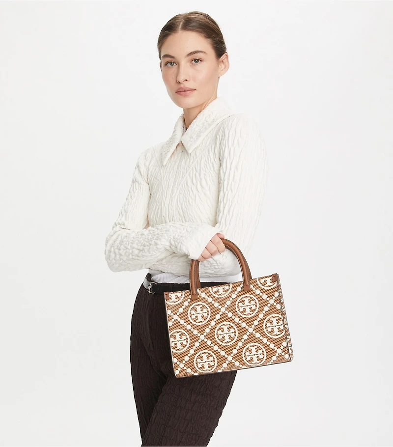 T Monogram Contrast Embossed Top-Handle Tote