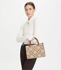 T Monogram Contrast Embossed Top-Handle Tote