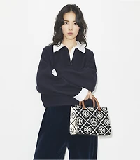 T Monogram Contrast Embossed Top-Handle Tote