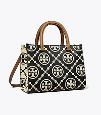 T Monogram Contrast Embossed Top-Handle Tote