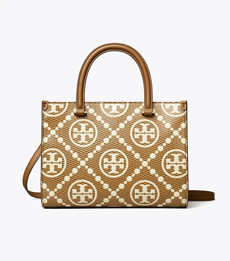 T Monogram Contrast Embossed Top-Handle Tote