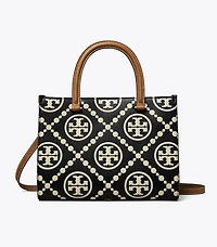 T Monogram Contrast Embossed Top-Handle Tote