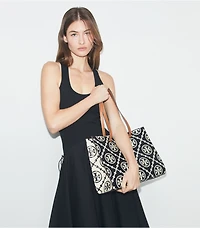 T Monogram Contrast Embossed Tote