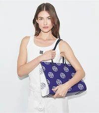 T Monogram Contrast Embossed Tote