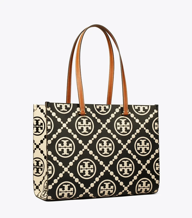 T Monogram Contrast Embossed Tote