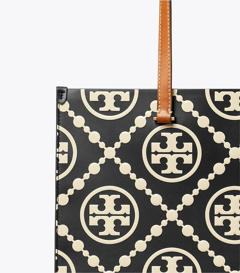 T Monogram Contrast Embossed Tote