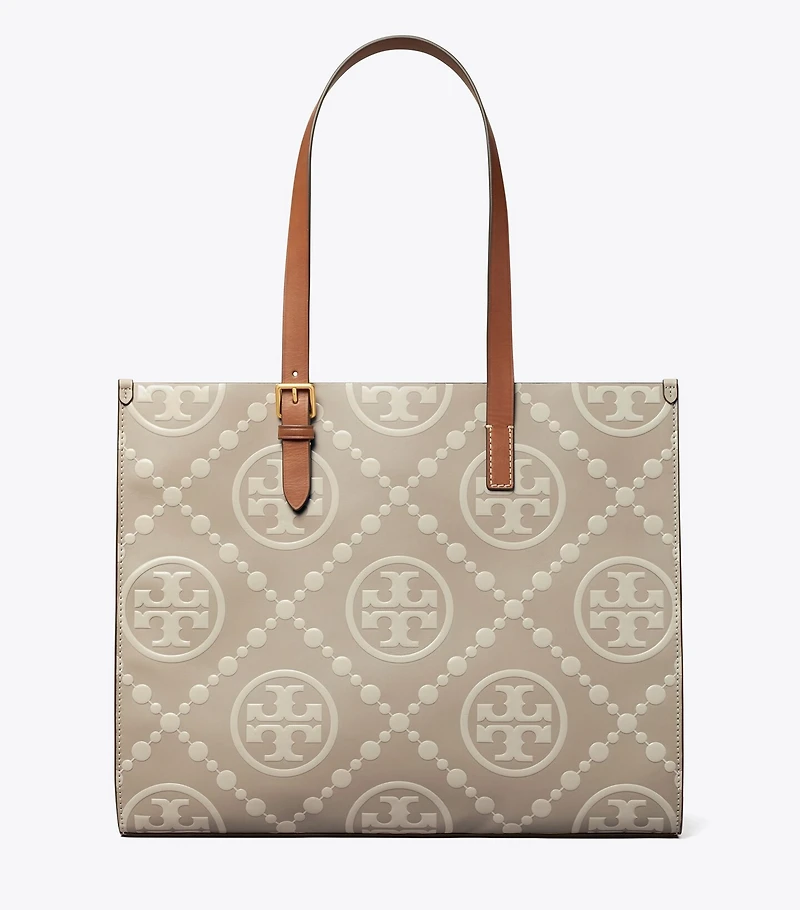 T Monogram Contrast Embossed Tote