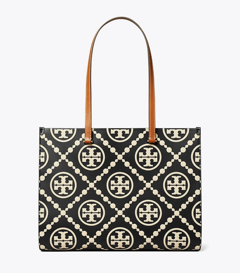 T Monogram Contrast Embossed Tote